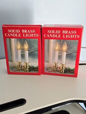 2 Boxes of Vintage A.M.C. Solid Brass Candle Lights Set of 2 In Each Box READ